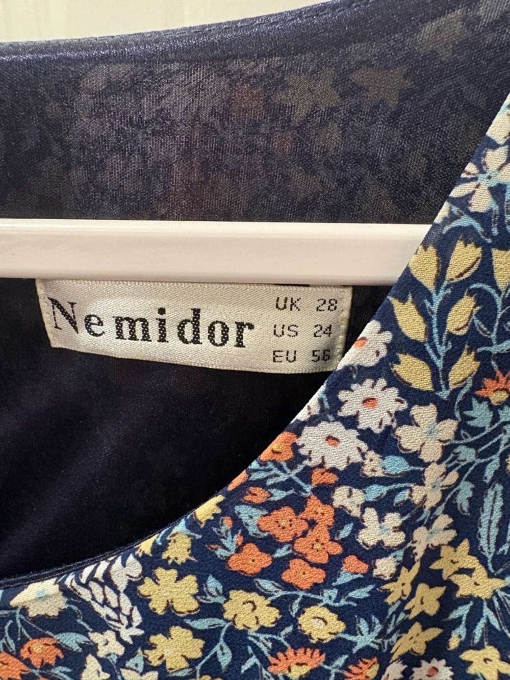 Nemidor Navy Yellow Boho Midi Chiffon Print Floral Dress with Ruffle Sleeve (24) - Picture 5 of 5